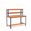 Établi avec étagère et repose-pieds bleu et orange tablette aggloméré Établi avec étagère et repose-pieds bleu et orange tablette aggloméré