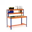 Établi avec étagère et repose-pieds bleu et orange tablette aggloméré Établi avec étagère et repose-pieds bleu et orange tablette aggloméré
