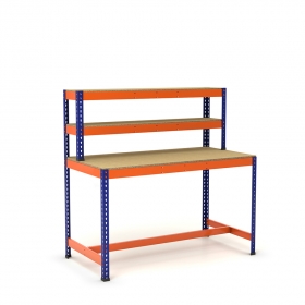 Établi avec étagère et repose-pieds bleu et orange tablette aggloméré