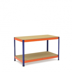 Établi bleu et orange avec 2 plateaus tablette aggloméré